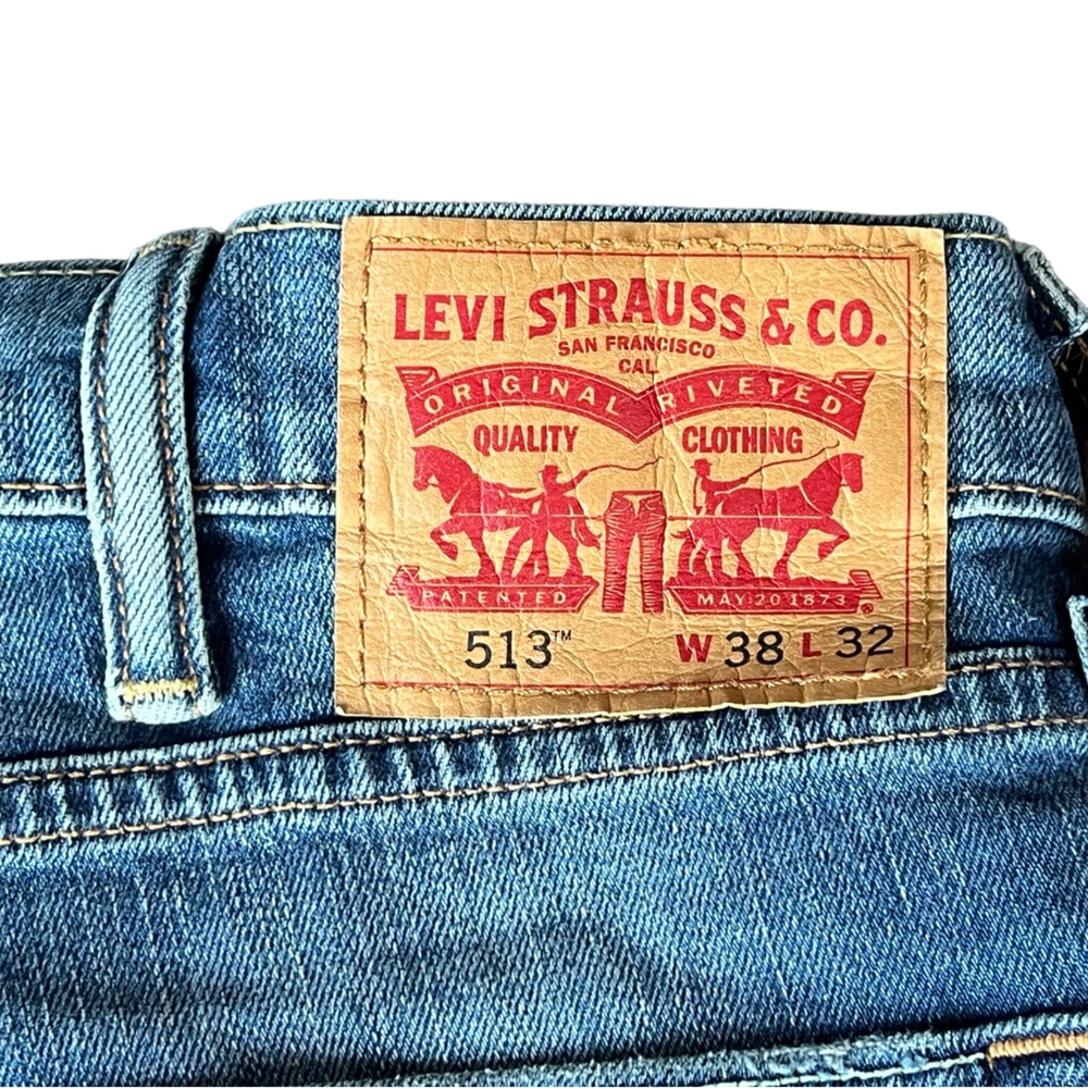 Levi's 513 Slim Straight Medium Wash Distressed Mens Jeans 38x32 Vintage Levis